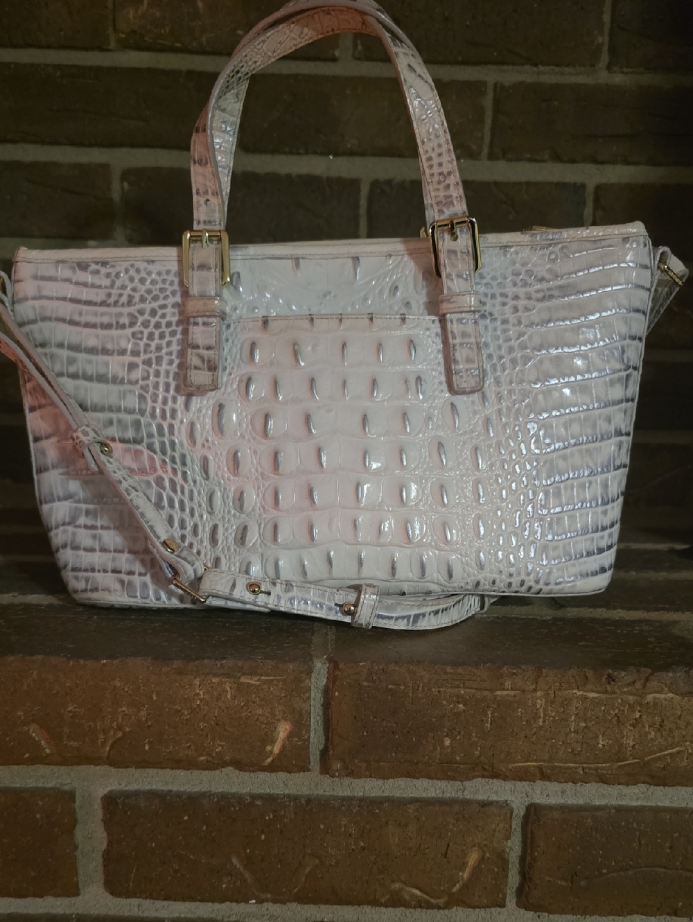 Brahmin Mini Asher Leather Satchel/Shoulder Bag White - Picture 5 of 8